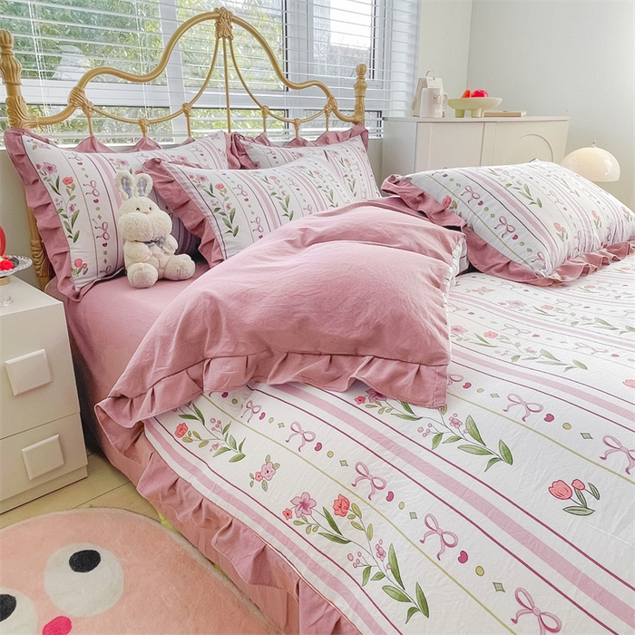 91家纺网 家纺一手货源 找家纺 漫仙阁 2024新款5A双层纱抗菌除螨四件套 韩版-花园之夜