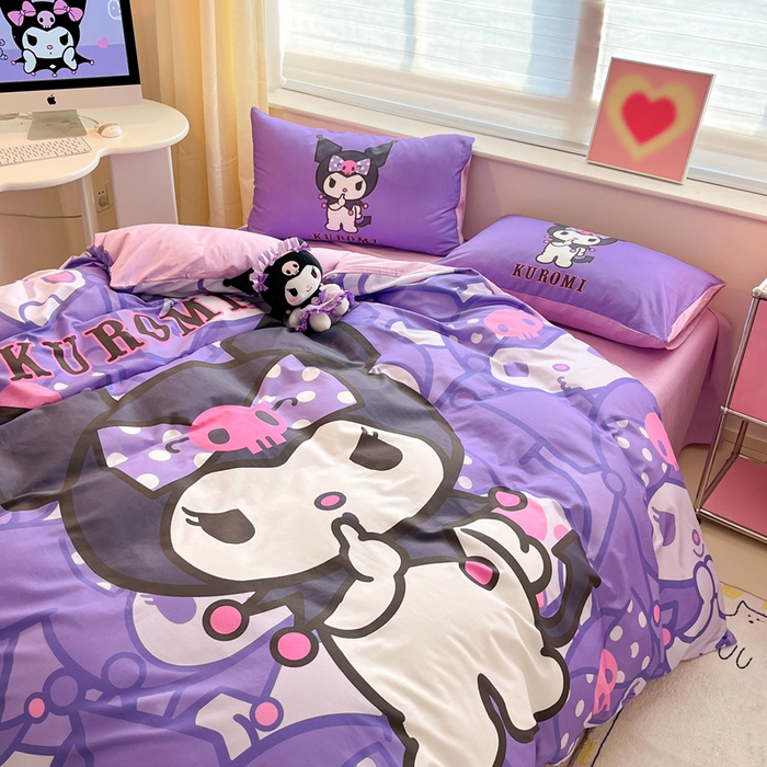 91家纺网 家纺一手货源 找家纺 金爱家 2024新款大阪全棉数码印花三丽鸥系列四件套 百变库洛米