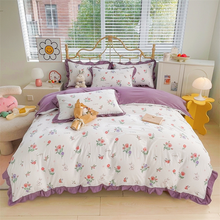 91家纺网 家纺一手货源 找家纺 漫仙阁 2024新款5A双层纱抗菌除螨四件套 韩版-秘密花园