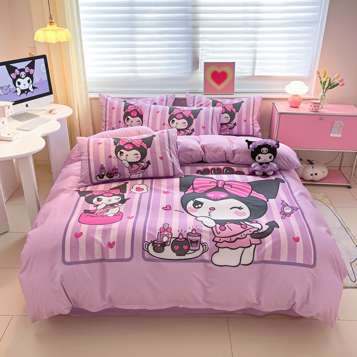 91家纺网 家纺一手货源 找家纺 金爱家 2024新款大阪全棉数码印花三丽鸥系列四件套 购物库洛米