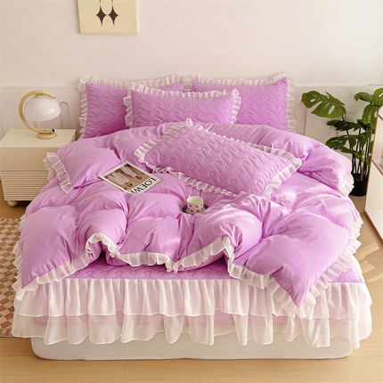屹成 2024新款水洗棉雪纺丽莎款床笠款四件套 粉红