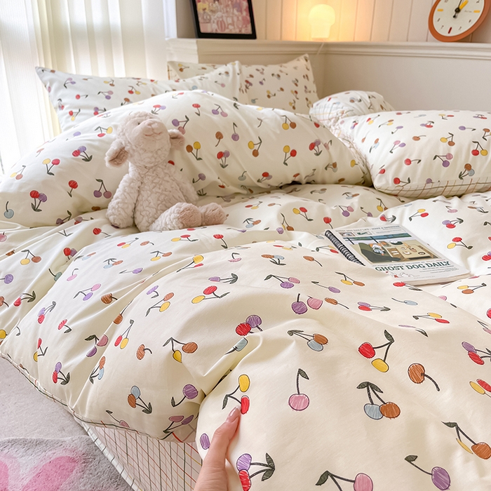 91家纺网 家纺一手货源 找家纺 顾里2024新款40支13372全棉四件套-韩风系列 彩色樱桃