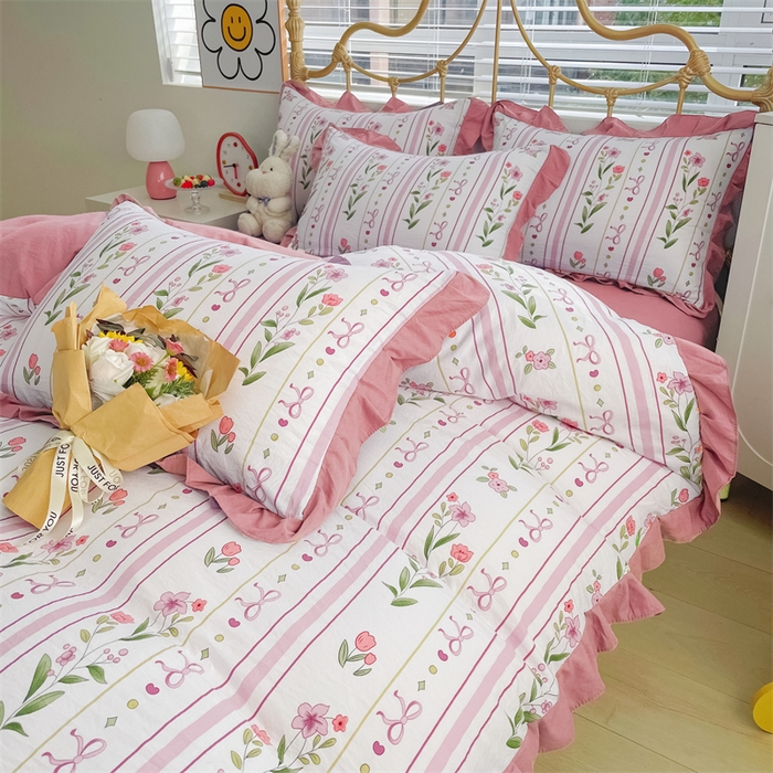 91家纺网 家纺一手货源 找家纺 漫仙阁 2024新款5A双层纱抗菌除螨四件套 韩版-花园之夜