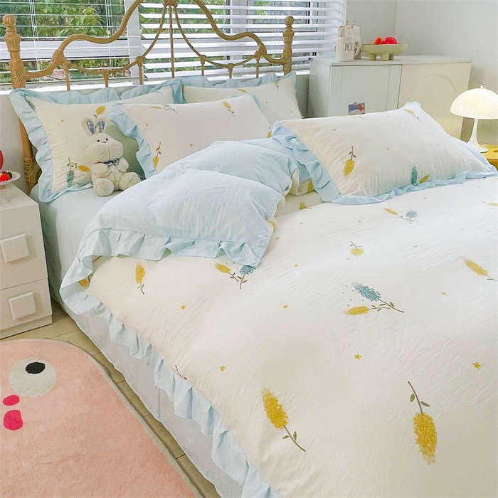 91家纺网 家纺一手货源 找家纺 漫仙阁 2024新款5A双层纱抗菌除螨四件套 韩版-麦穗