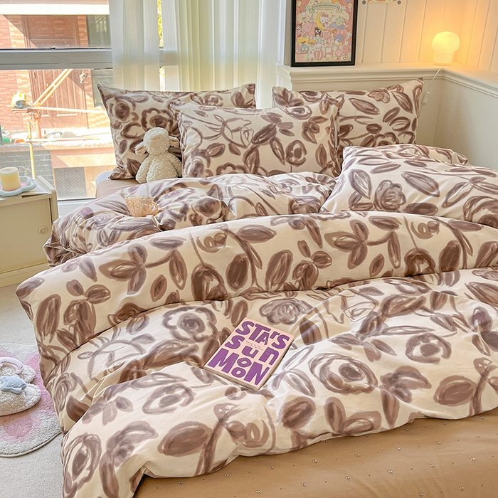 91家纺网 家纺一手货源 找家纺 顾里2024新款40支13372全棉四件套-韩风系列 莫奈咖