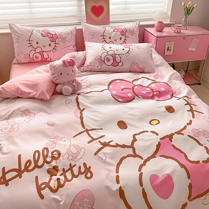 91家纺网 家纺一手货源 找家纺 金爱家 2024新款大阪全棉数码印花三丽鸥系列四件套 美美kt