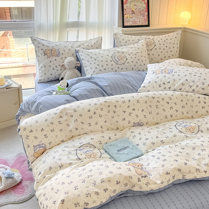 91家纺网 家纺一手货源 找家纺 顾里2024新款40支13372全棉四件套-韩风系列 花花熊仔