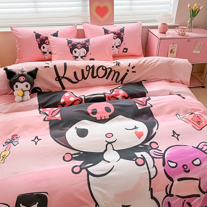 91家纺网 家纺一手货源 找家纺 金爱家 2024新款大阪全棉数码印花三丽鸥系列四件套 美妆库洛米