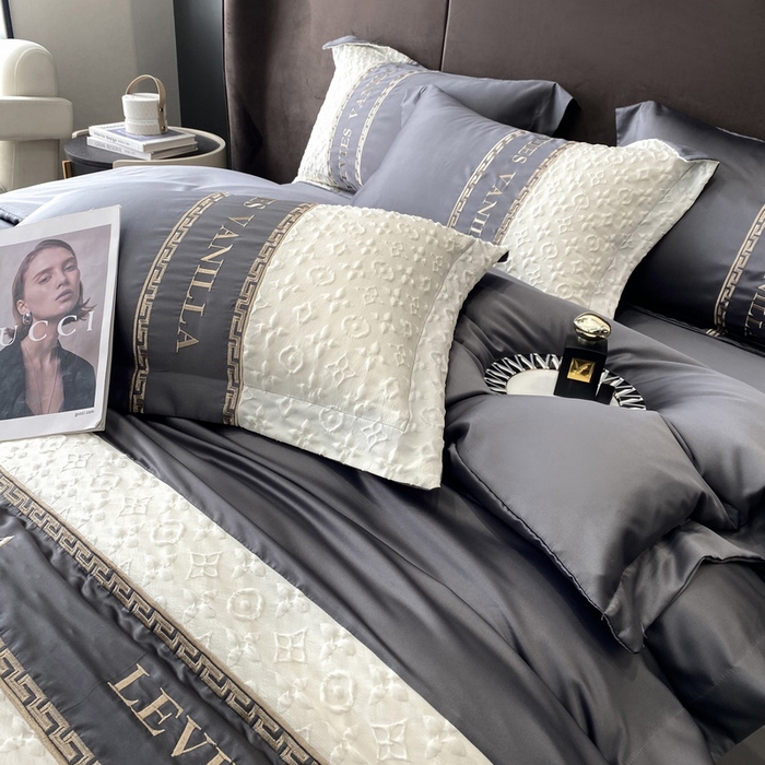 91家纺网 家纺一手货源 找家纺 优悦 2024新款时尚轻奢冰丝刺绣四件套-摩洛哥 摩洛哥-灰