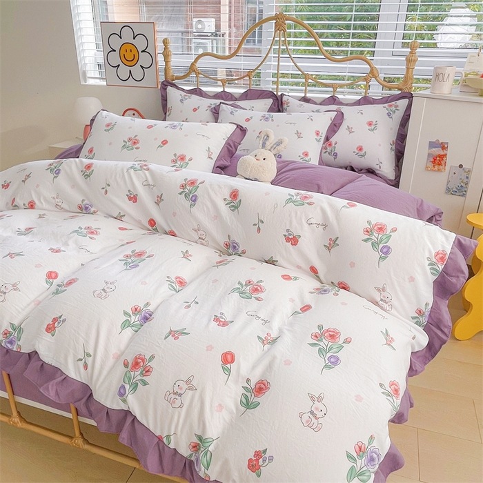 91家纺网 家纺一手货源 找家纺 漫仙阁 2024新款5A双层纱抗菌除螨四件套 韩版-秘密花园