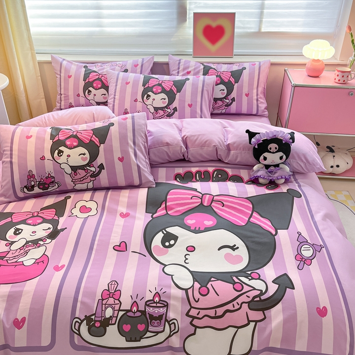 91家纺网 家纺一手货源 找家纺 金爱家 2024新款大阪全棉数码印花三丽鸥系列四件套 购物库洛米