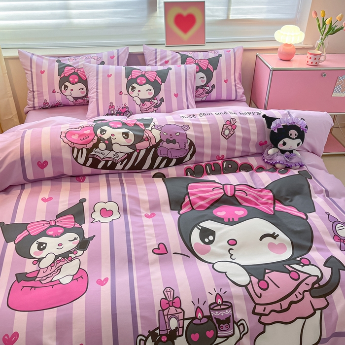 91家纺网 家纺一手货源 找家纺 金爱家 2024新款大阪全棉数码印花三丽鸥系列四件套 购物库洛米