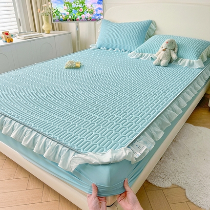 91家纺网 家纺一手货源 找家纺 （总）康纳利 2024新款纯色加厚床笠款花边乳胶凉席乳胶席子