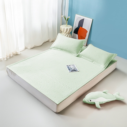 91家纺网 家纺一手货源 找家纺 （总）青雅席业 2025新款爱心PE材质凉感丝豆豆席小清新素色无印风凉席