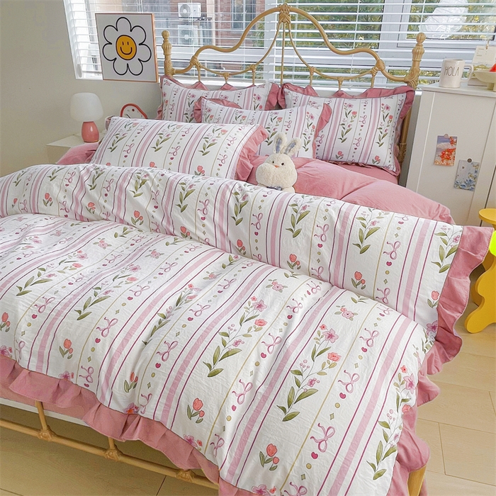 91家纺网 家纺一手货源 找家纺 漫仙阁 2024新款5A双层纱抗菌除螨四件套 韩版-花园之夜