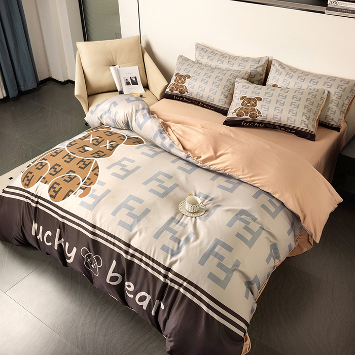 91家纺网 家纺一手货源 找家纺 摩卡 2024新款博主风水洗真丝四件套 咔咔熊