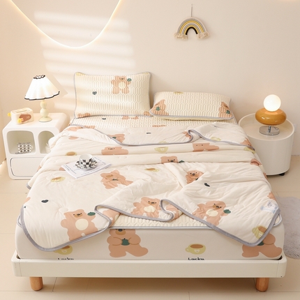 91家纺网 家纺一手货源 找家纺 康纳利 2024新款印花床笠款乳胶凉席乳胶席子 咖啡熊-包边款