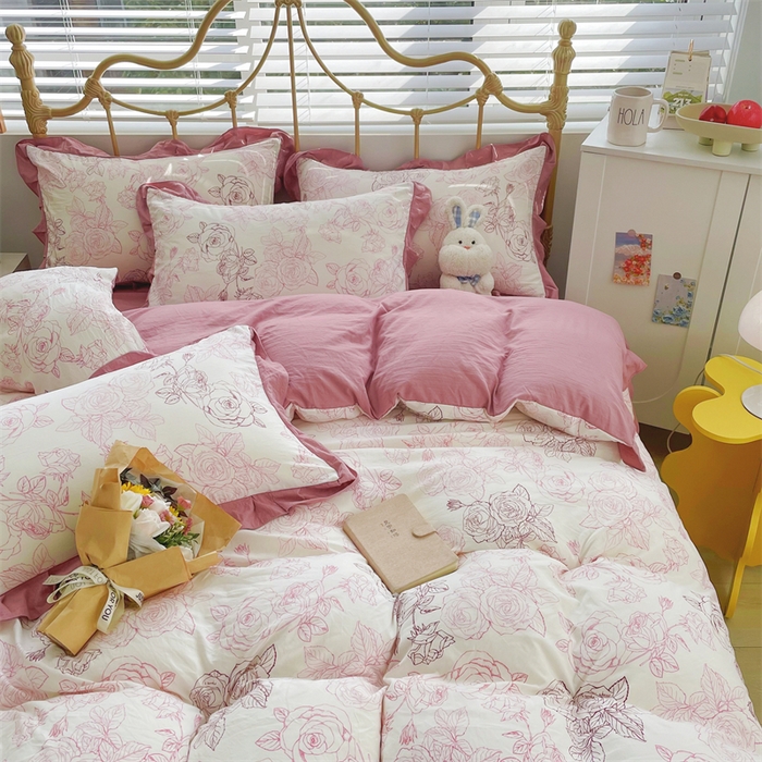 91家纺网 家纺一手货源 找家纺 漫仙阁 2024新款5A双层纱抗菌除螨四件套 韩版-花海