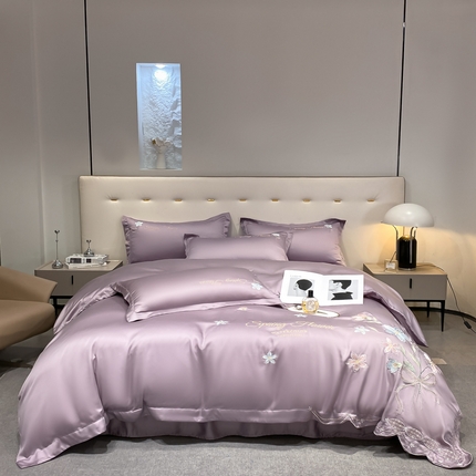 爱家 2025新款雪莲天丝刺绣四件套-春日恋曲 春日恋曲-优雅紫