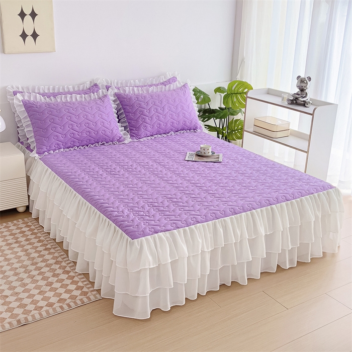 91家纺网 家纺一手货源 找家纺 屹成 2024新款水洗棉雪纺丽莎款床裙款四件套 浅紫