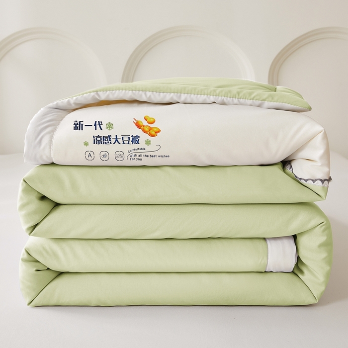 91家纺网 家纺一手货源 找家纺 钰博2024新款冰丝绸凉感夏被空调被夏凉被大豆被 绿+白