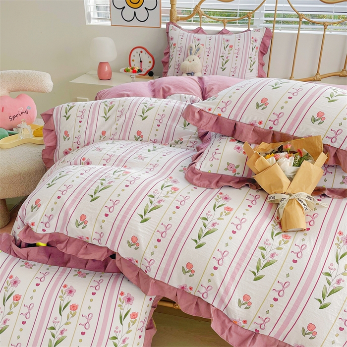 91家纺网 家纺一手货源 找家纺 漫仙阁 2024新款5A双层纱抗菌除螨四件套 韩版-花园之夜