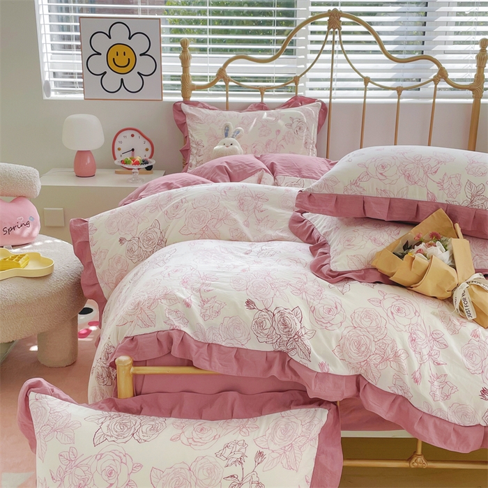 91家纺网 家纺一手货源 找家纺 漫仙阁 2024新款5A双层纱抗菌除螨四件套 韩版-花海