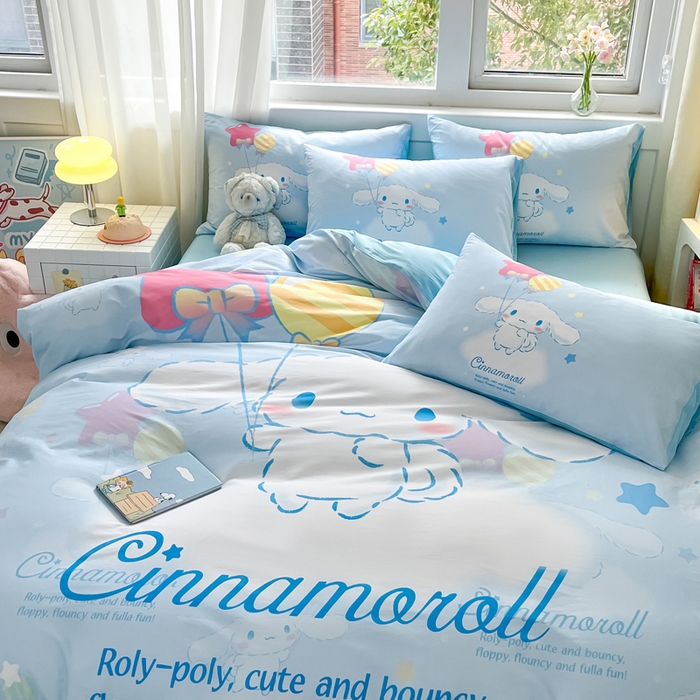 91家纺网 家纺一手货源 找家纺 金爱家 2024新款大阪全棉数码印花三丽鸥系列四件套 气球玉桂狗