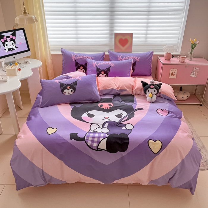 91家纺网 家纺一手货源 找家纺 金爱家 2024新款大阪全棉数码印花三丽鸥系列四件套 樱桃库洛米