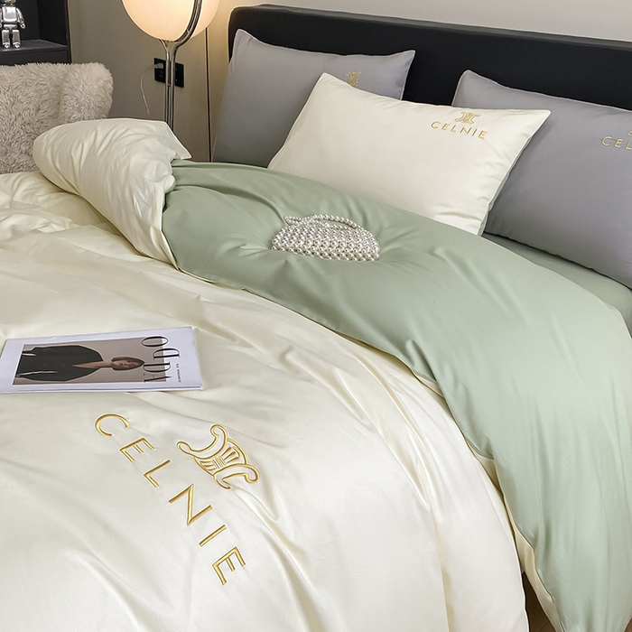 91家纺网 家纺一手货源 找家纺 2024新款60s全棉刺绣四件套--凯琳娜系列 凯琳娜-奶白绿