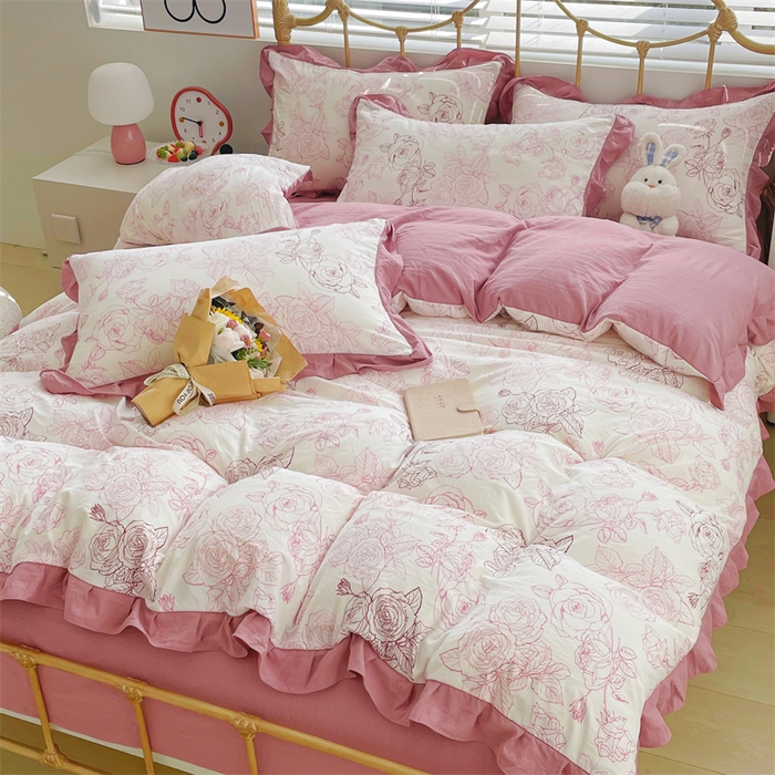 91家纺网 家纺一手货源 找家纺 漫仙阁 2024新款5A双层纱抗菌除螨四件套 韩版-花海