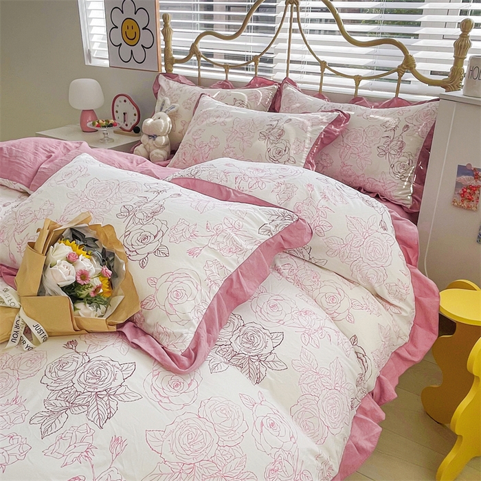 91家纺网 家纺一手货源 找家纺 漫仙阁 2024新款5A双层纱抗菌除螨四件套 韩版-花海