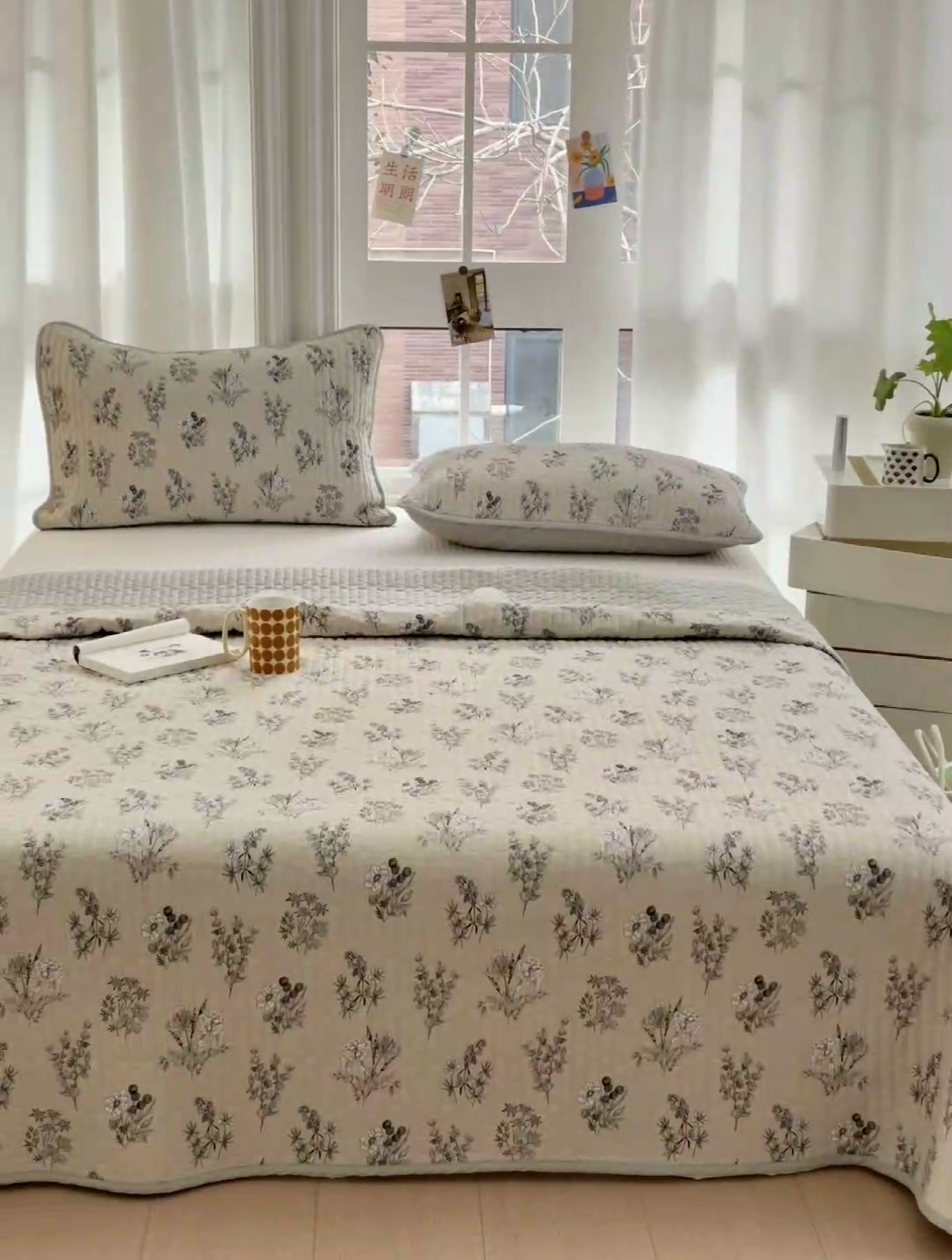 91家纺网 家纺一手货源 找家纺 美优兰 2025春款全棉单面高温砂洗床盖 清欢