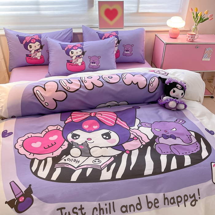 91家纺网 家纺一手货源 找家纺 金爱家 2024新款大阪全棉数码印花三丽鸥系列四件套 贪玩库洛米紫