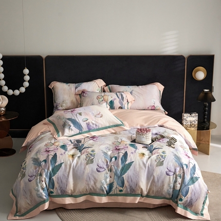 91家纺网 家纺一手货源 找家纺 薏思家纺 2025新款100支澳棉数码印花双飞边全棉四件套 春日幽香