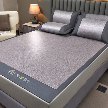 青雅席业 2025新款艾草pe材质印尼藤复合三明治凉席三件套 灰