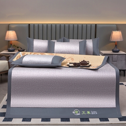 青雅席业 2025新款绣花双面艾草印尼藤双面席 银河灰