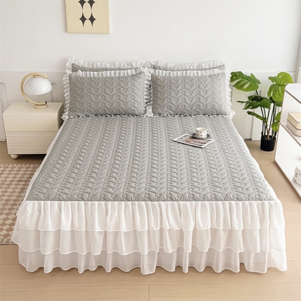 91家纺网 家纺一手货源 找家纺 屹成 2024新款水洗棉雪纺丽莎款单床裙 卡其