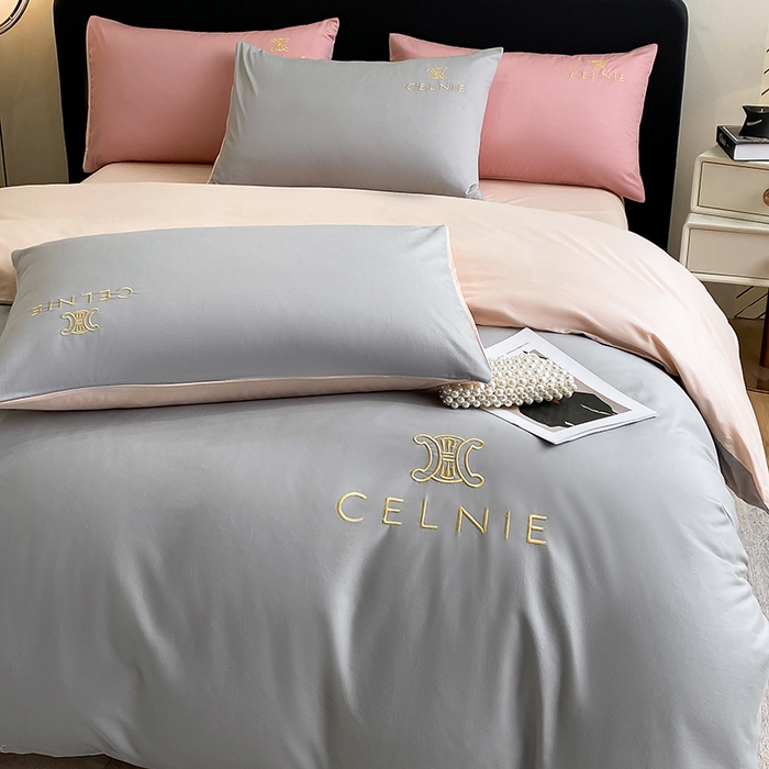 91家纺网 家纺一手货源 找家纺 2024新款60s全棉刺绣四件套--凯琳娜系列 凯琳娜-椰子灰粉