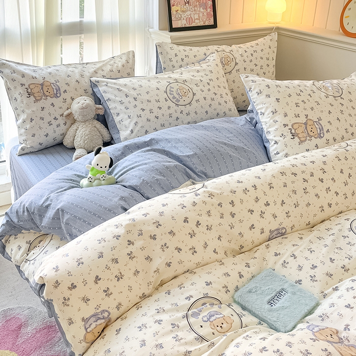 91家纺网 家纺一手货源 找家纺 顾里2024新款40支13372全棉四件套-韩风系列 花花熊仔