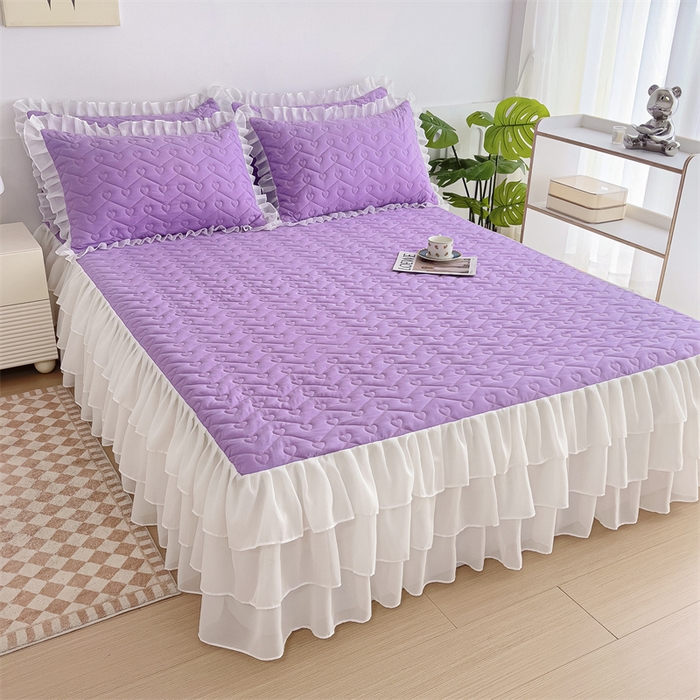 91家纺网 家纺一手货源 找家纺 屹成 2024新款水洗棉雪纺丽莎款床裙款四件套 浅紫