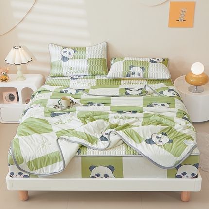 91家纺网 家纺一手货源 找家纺 康纳利 2024新款印花床笠款乳胶凉席乳胶席子 熊猫胖墩-包边款