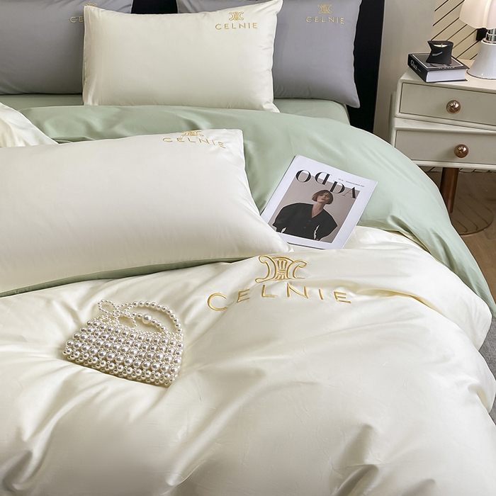 91家纺网 家纺一手货源 找家纺 2024新款60s全棉刺绣四件套--凯琳娜系列 凯琳娜-奶白绿