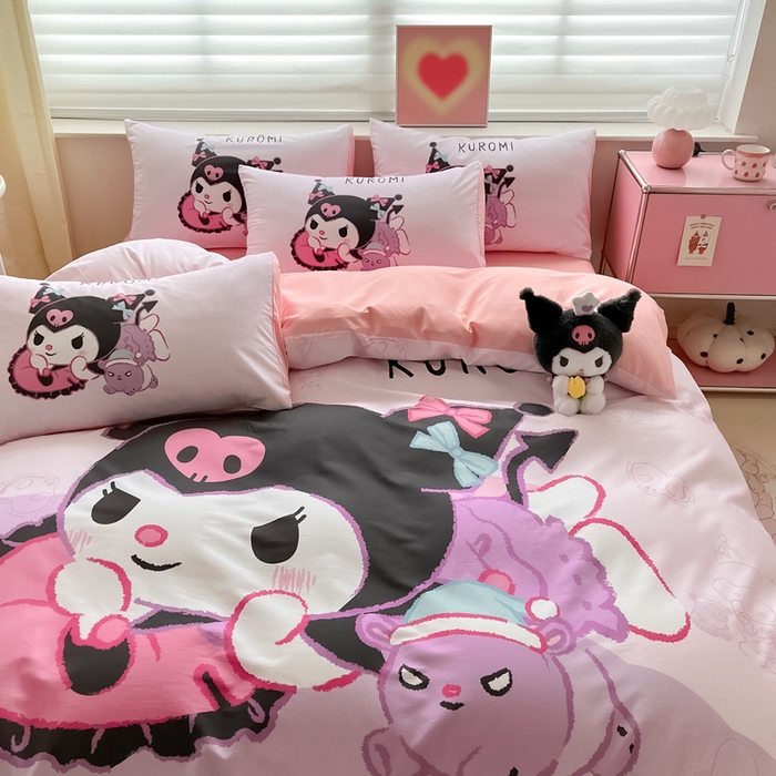 91家纺网 家纺一手货源 找家纺 金爱家 2024新款大阪全棉数码印花三丽鸥系列四件套 萌萌库洛米