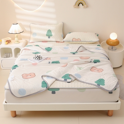 91家纺网 家纺一手货源 找家纺 康纳利 2024新款印花床笠款乳胶凉席乳胶席子 森林小熊-包边款