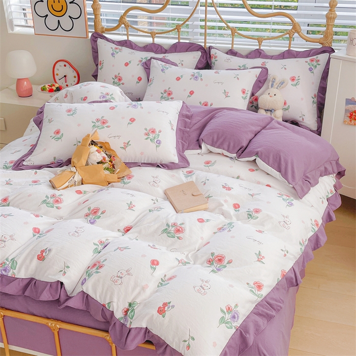 91家纺网 家纺一手货源 找家纺 漫仙阁 2024新款5A双层纱抗菌除螨四件套 韩版-秘密花园