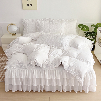 屹成 2024新款水洗棉雪纺丽莎款床裙款四件套 本白