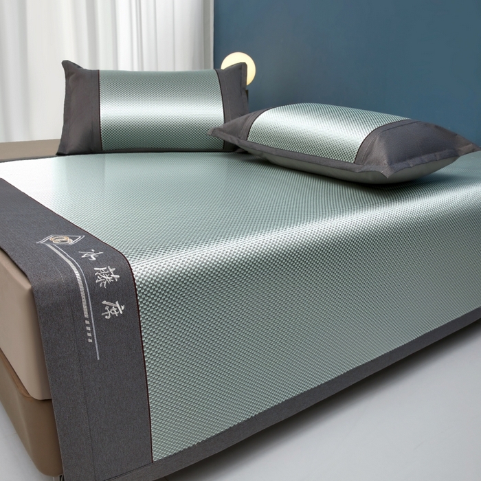 91家纺网 家纺一手货源 找家纺 青雅席业    2025年新款高密度复合冰藤三明治 果绿