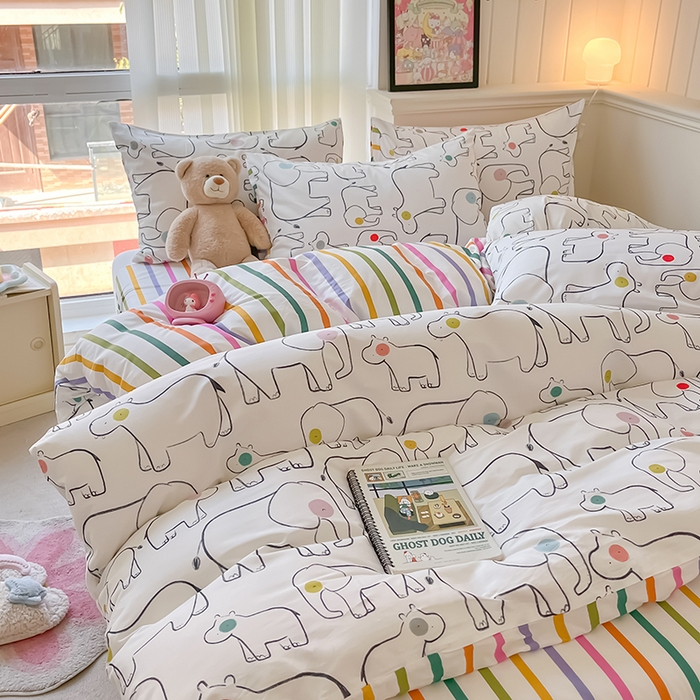 91家纺网 家纺一手货源 找家纺 顾里2024新款40支13372全棉四件套-韩风系列 几何动物