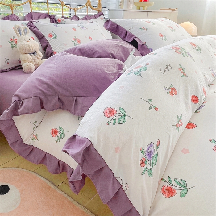 91家纺网 家纺一手货源 找家纺 漫仙阁 2024新款5A双层纱抗菌除螨四件套 韩版-秘密花园